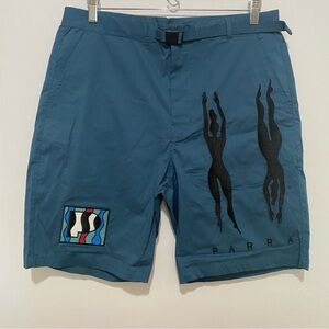 By Parra Men's Zebra Striped Teal Shorts Size M Embroidered Casual New with Tag